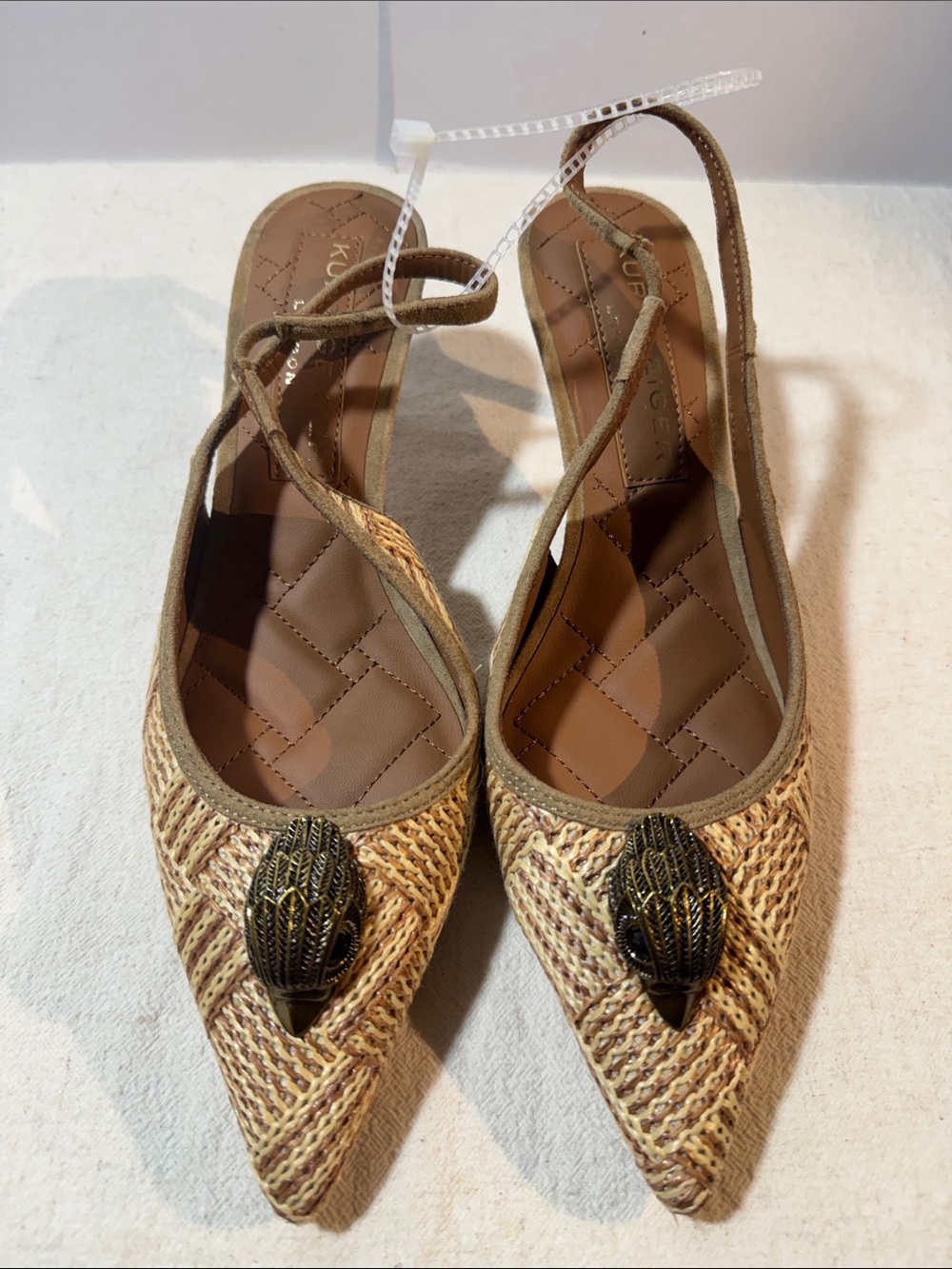Kurt Geiger Natural Woven Pointed-Toe Slingback Flats with Metallic Accent